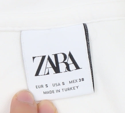 Zara Men White S Full Zip Hoodie Lightweight Adjustable Hood