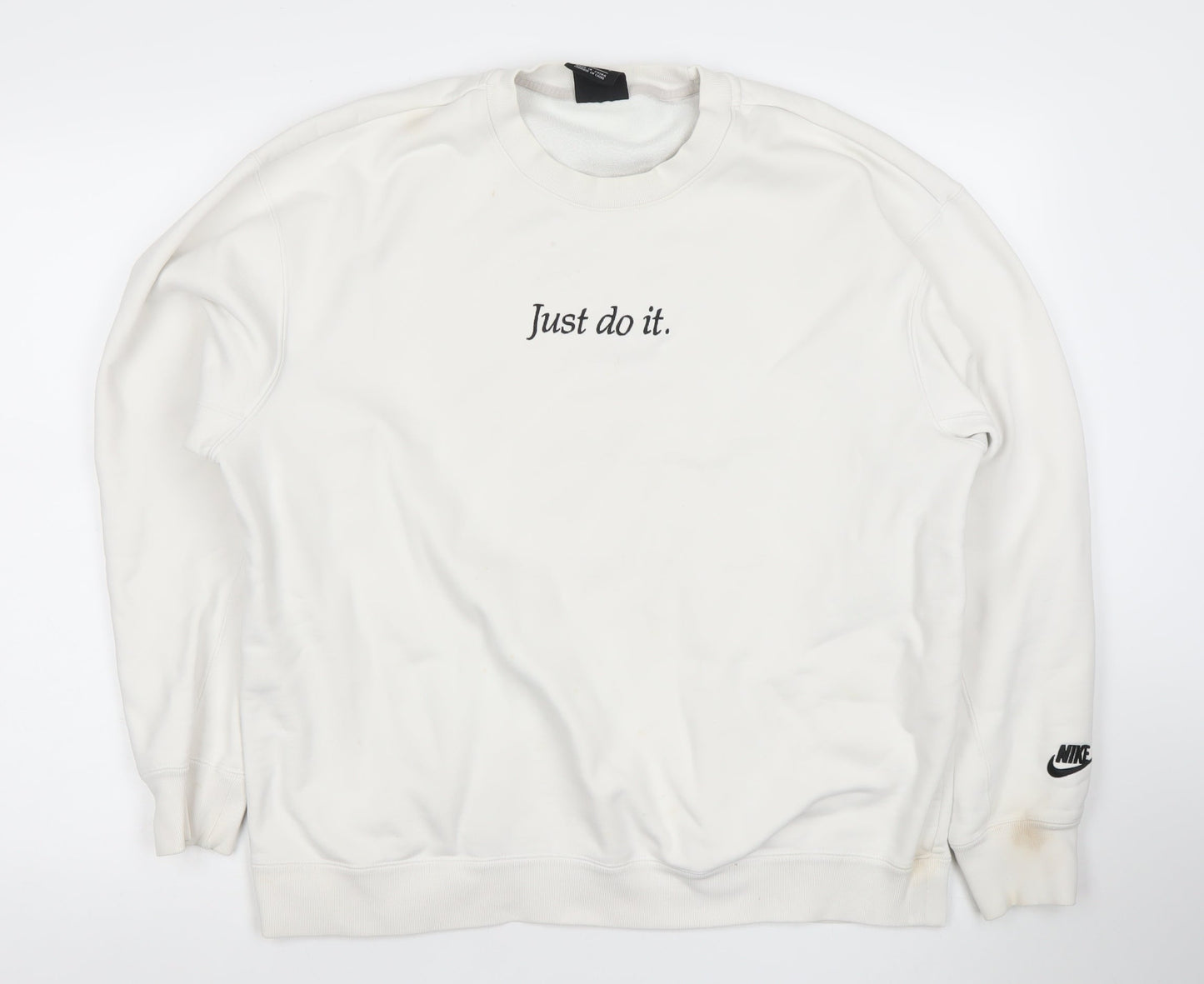 Nike Women's White Pullover Sweatshirt L Just Do It Logo Cotton Blend