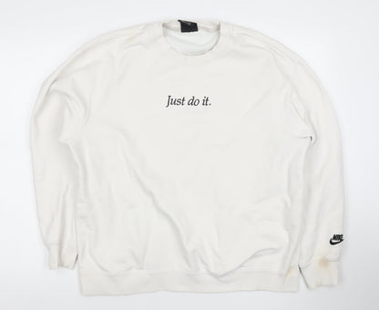 Nike Women's White Pullover Sweatshirt L Just Do It Logo Cotton Blend
