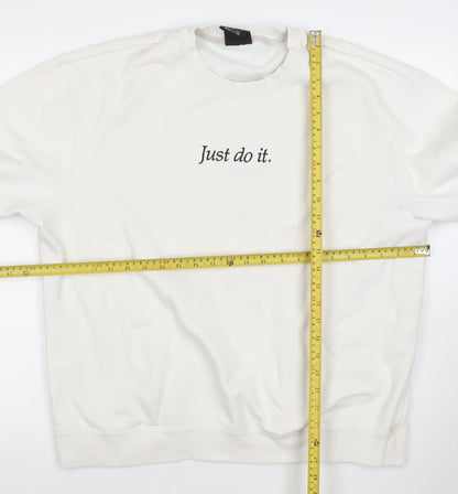 Nike Women's White Pullover Sweatshirt L Just Do It Logo Cotton Blend