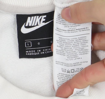 Nike Women's White Pullover Sweatshirt L Just Do It Logo Cotton Blend