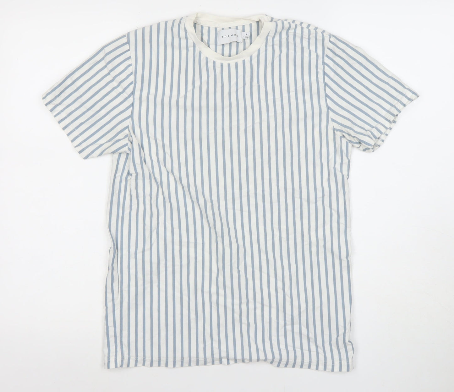 Topman Men's Blue White Striped Cotton Crew Neck T-Shirt Size S