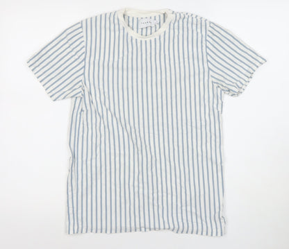 Topman Men's Blue White Striped Cotton Crew Neck T-Shirt Size S