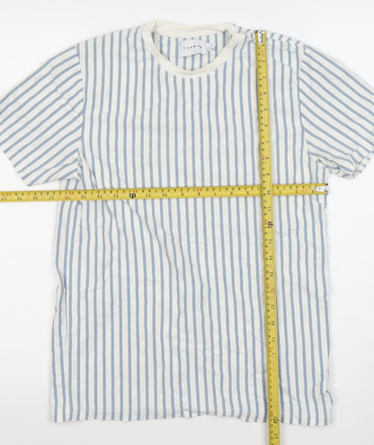 Topman Men's Blue White Striped Cotton Crew Neck T-Shirt Size S