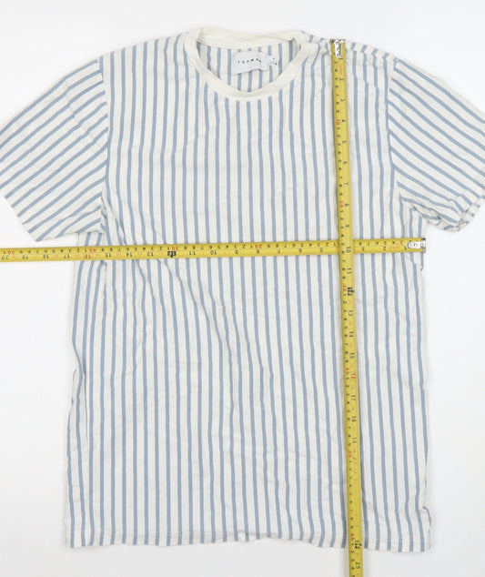Topman Men's Blue White Striped Cotton Crew Neck T-Shirt Size S