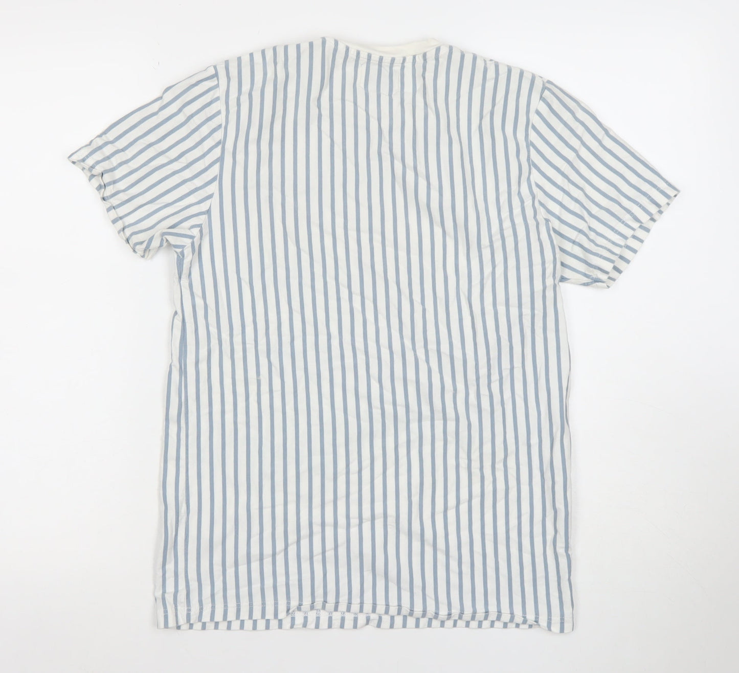 Topman Men's Blue White Striped Cotton Crew Neck T-Shirt Size S