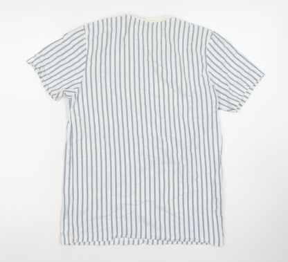 Topman Men's Blue White Striped Cotton Crew Neck T-Shirt Size S