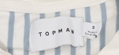 Topman Men's Blue White Striped Cotton Crew Neck T-Shirt Size S