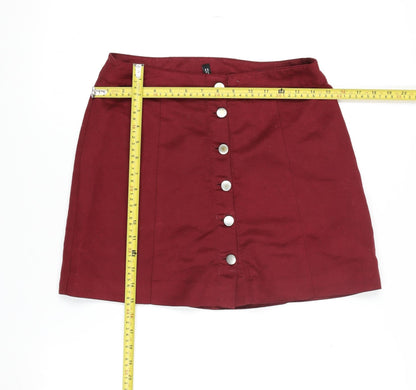 H&M Women Red Cotton Stretch Button Mini Skirt Size 10