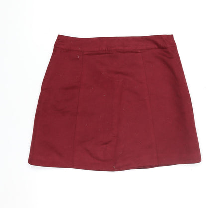 H&M Women Red Cotton Stretch Button Mini Skirt Size 10