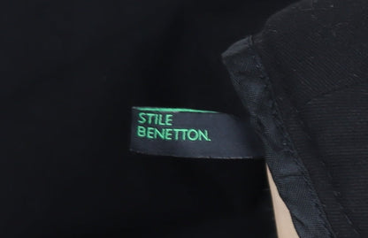 Benetton Womens Black Wide-Leg Trousers Size 12 Classic Workwear