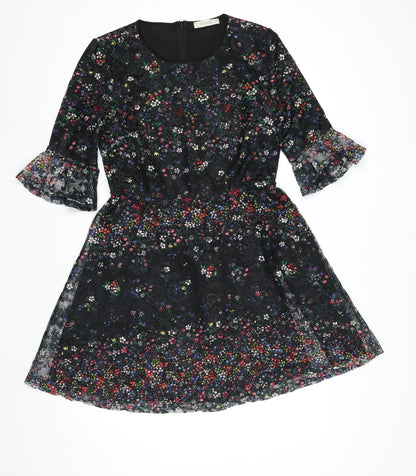 Oasis Women Black Floral Lace Fit & Flare Dress M Knee Length