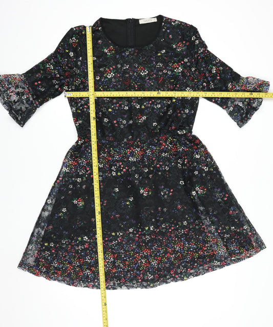Oasis Women Black Floral Lace Fit & Flare Dress M Knee Length