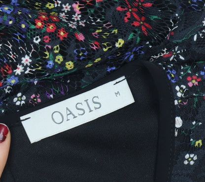 Oasis Women Black Floral Lace Fit & Flare Dress M Knee Length