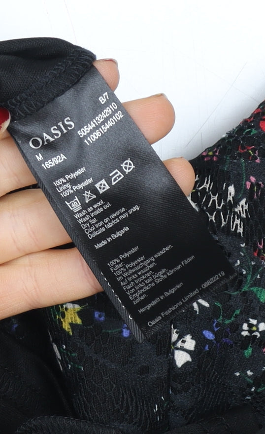 Oasis Women Black Floral Lace Fit & Flare Dress M Knee Length