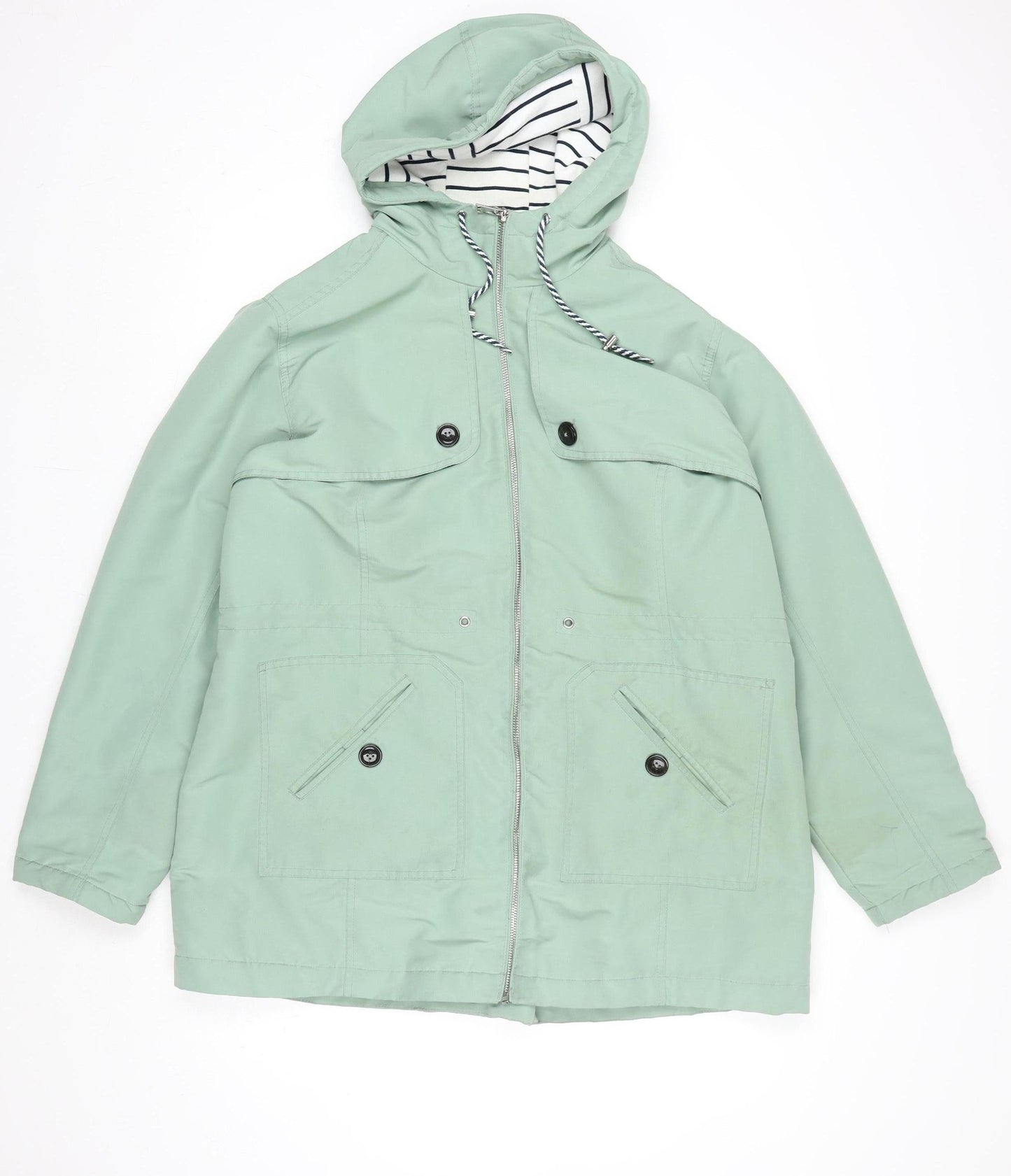 Cotton Traders Womens Green Hooded Rain Coat Jacket Size 18