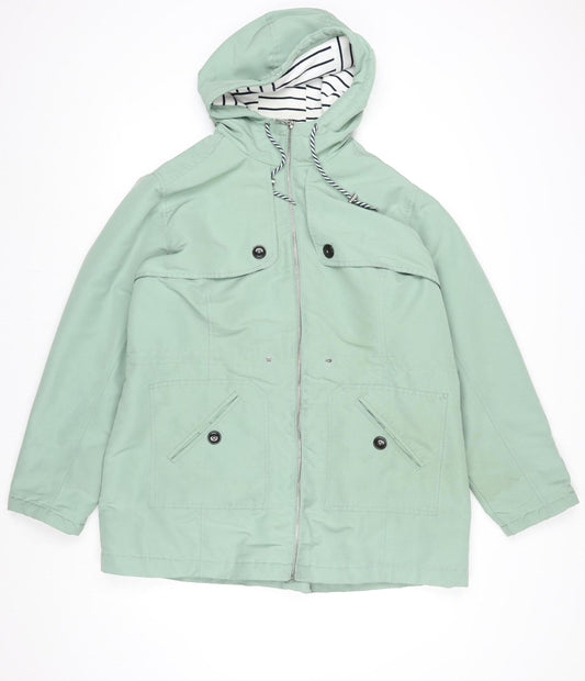 Cotton Traders Womens Green Hooded Rain Coat Jacket Size 18