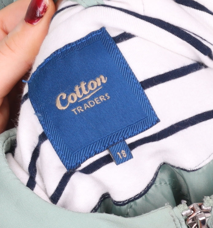 Cotton Traders Womens Green Hooded Rain Coat Jacket Size 18