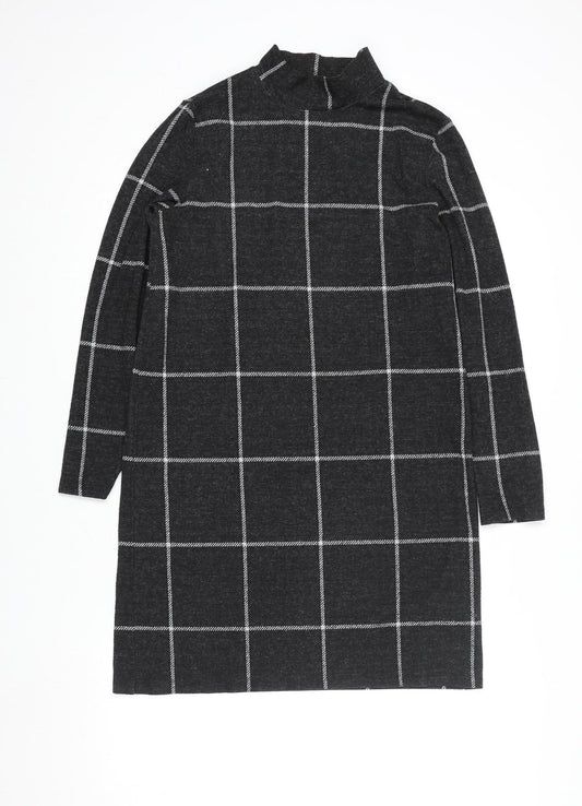 Marks and Spencer Women Grey Check Knit Shift Dress Size 10