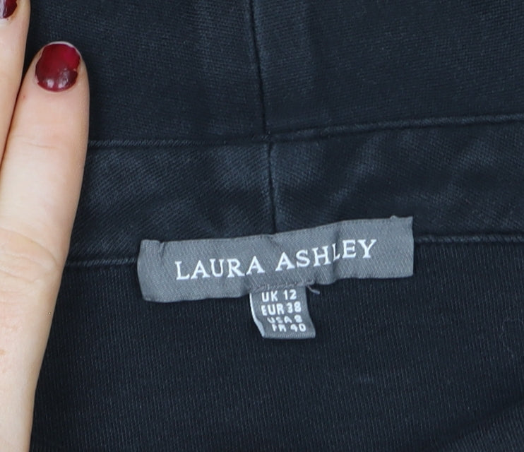 Laura Ashley Women’s Black 3/4 Sleeve Roll Neck Cotton Jersey Blouse UK 12