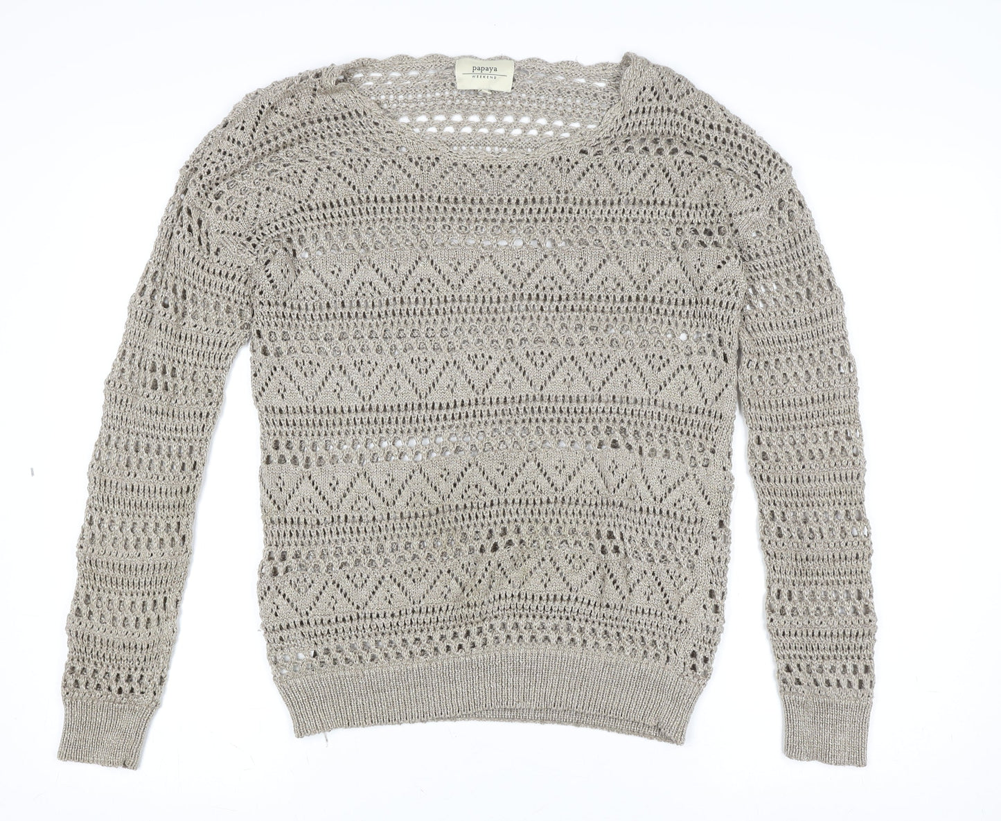 Papaya Women Beige Crochet Long Sleeve Pullover Size 10