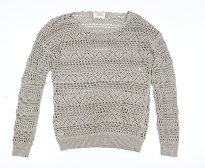 Papaya Women Beige Crochet Long Sleeve Pullover Size 10