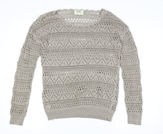 Papaya Women Beige Crochet Long Sleeve Pullover Size 10