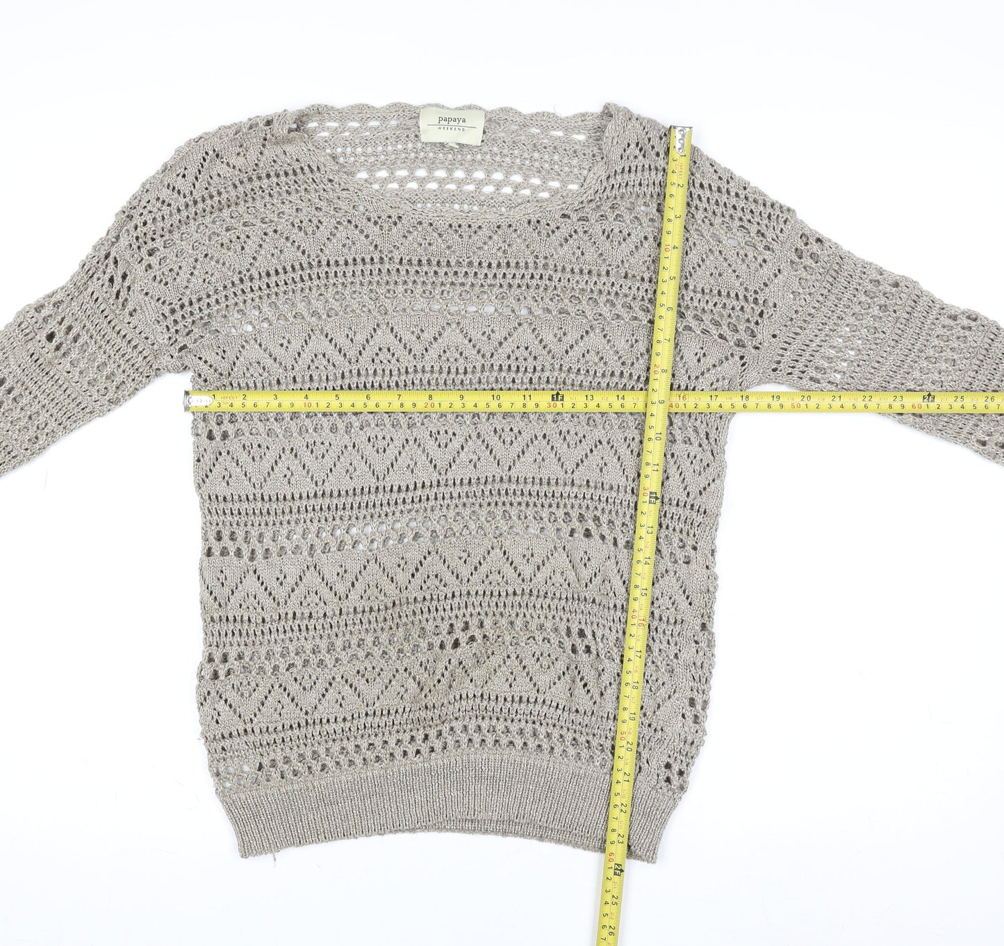 Papaya Women Beige Crochet Long Sleeve Pullover Size 10