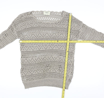 Papaya Women Beige Crochet Long Sleeve Pullover Size 10