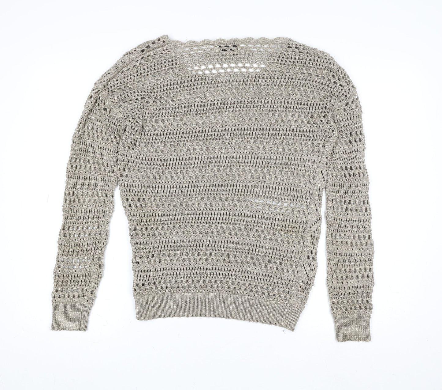 Papaya Women Beige Crochet Long Sleeve Pullover Size 10