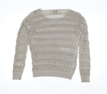 Papaya Women Beige Crochet Long Sleeve Pullover Size 10