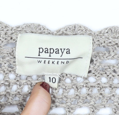 Papaya Women Beige Crochet Long Sleeve Pullover Size 10
