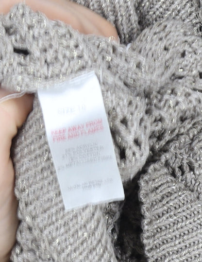 Papaya Women Beige Crochet Long Sleeve Pullover Size 10