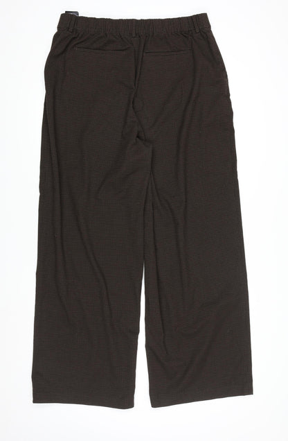 UNIQLO Mens Brown Check Trousers XL Elastic Waist Relaxed Fit