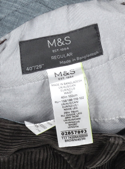Marks and Spencer Men’s Brown Corduroy Regular Fit Trousers 40W 29L