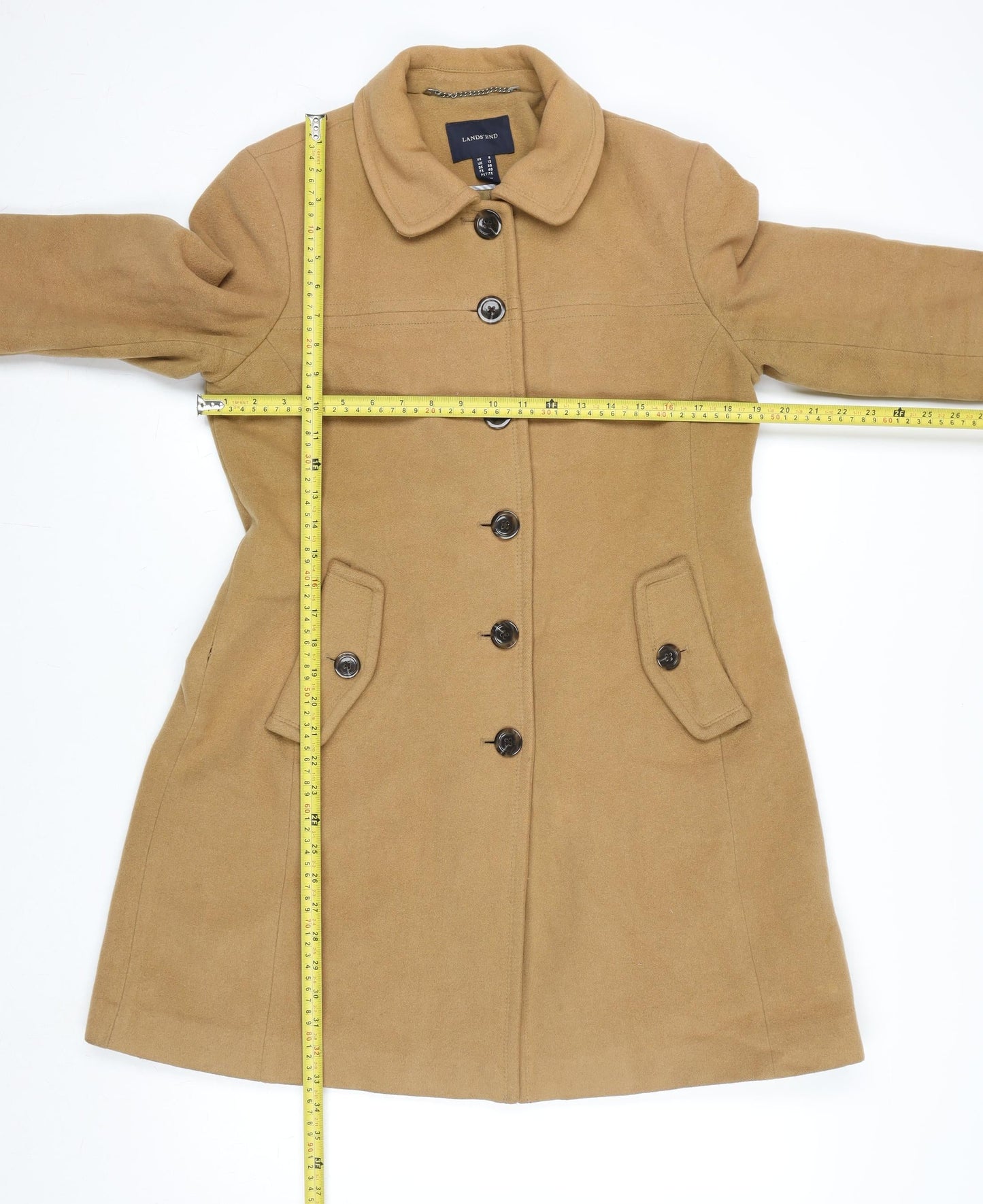 Womens UK Size 12 Lands' End Beige Pea Coat
