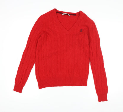 Pringle of Scotland Men's Red Wool Cable-Knit V-Neck Jumper M