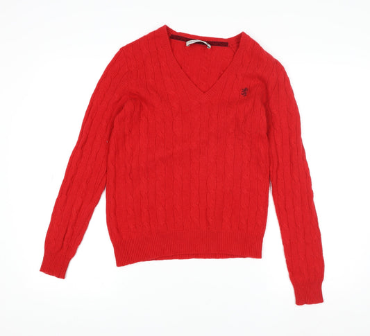 Pringle of Scotland Men's Red Wool Cable-Knit V-Neck Jumper M