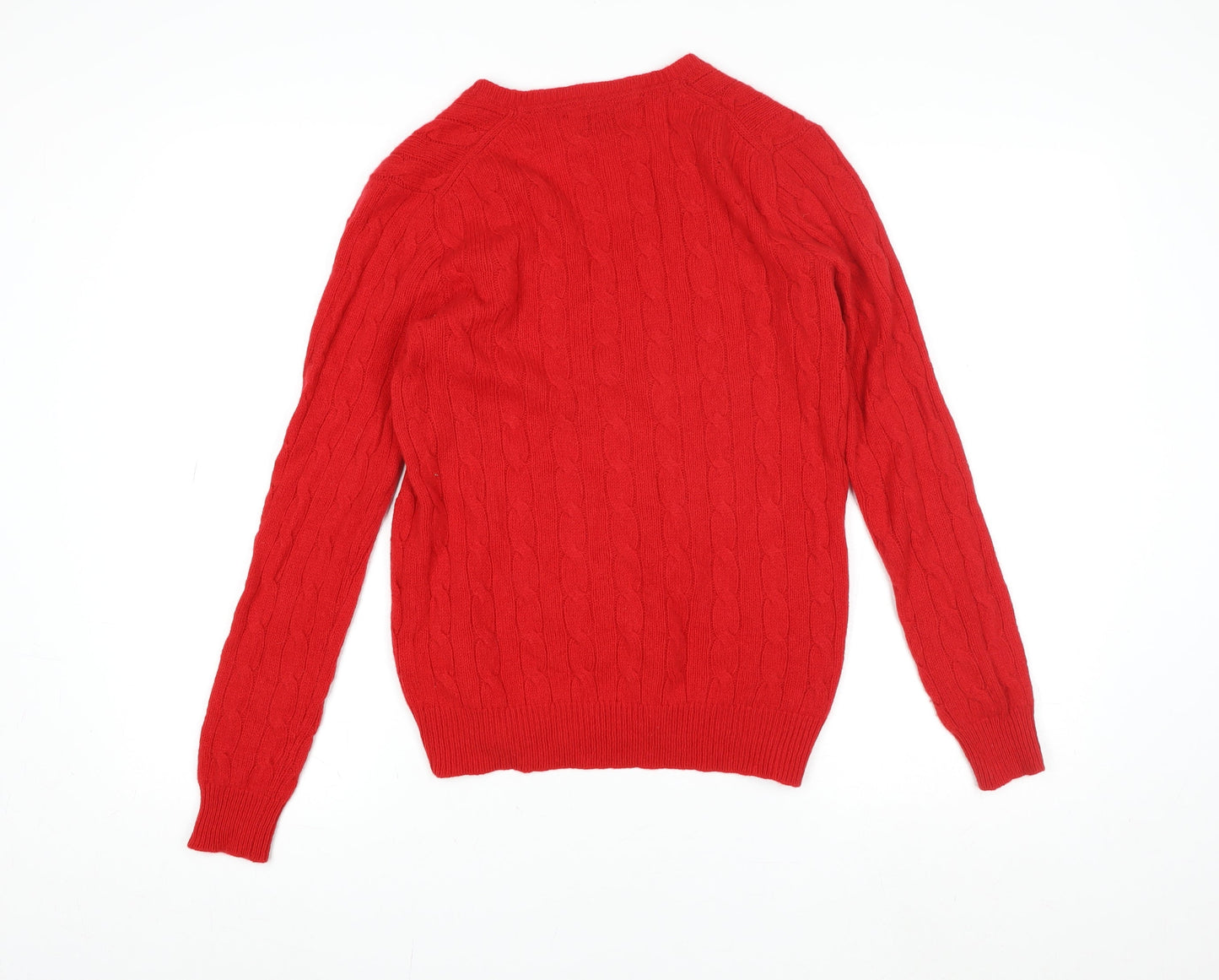 Pringle of Scotland Men's Red Wool Cable-Knit V-Neck Jumper M
