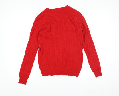 Pringle of Scotland Men's Red Wool Cable-Knit V-Neck Jumper M