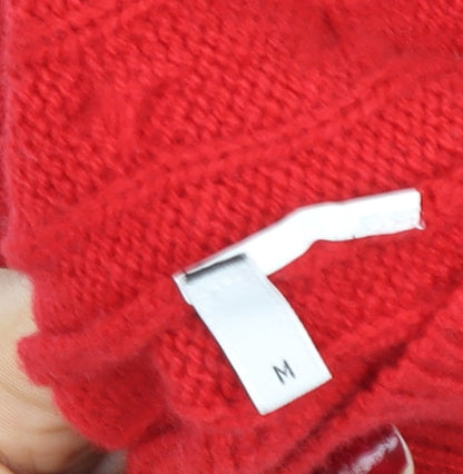 Pringle of Scotland Men's Red Wool Cable-Knit V-Neck Jumper M