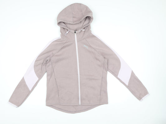 Puma Women Beige Hooded Full Zip Track Jacket Size 10