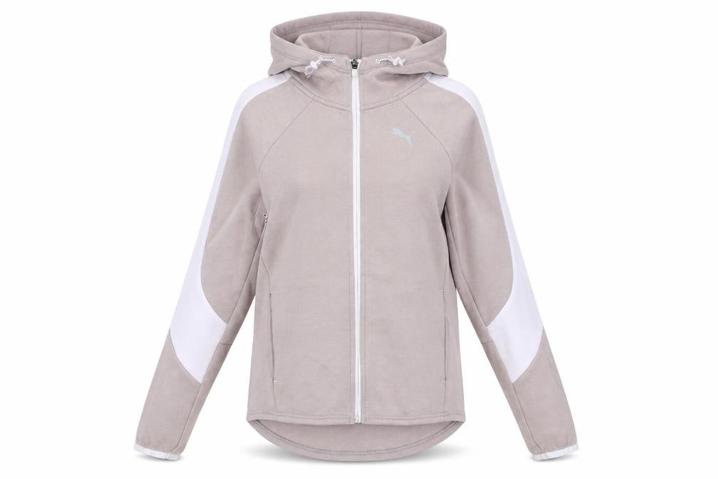 Puma Women Beige Hooded Full Zip Track Jacket Size 10