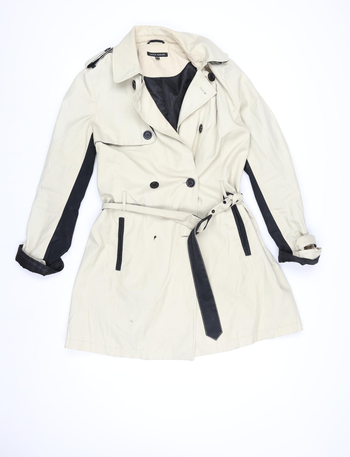 Laura Ashley Women’s Beige Trench Coat Size 14 Belted Cotton Blend