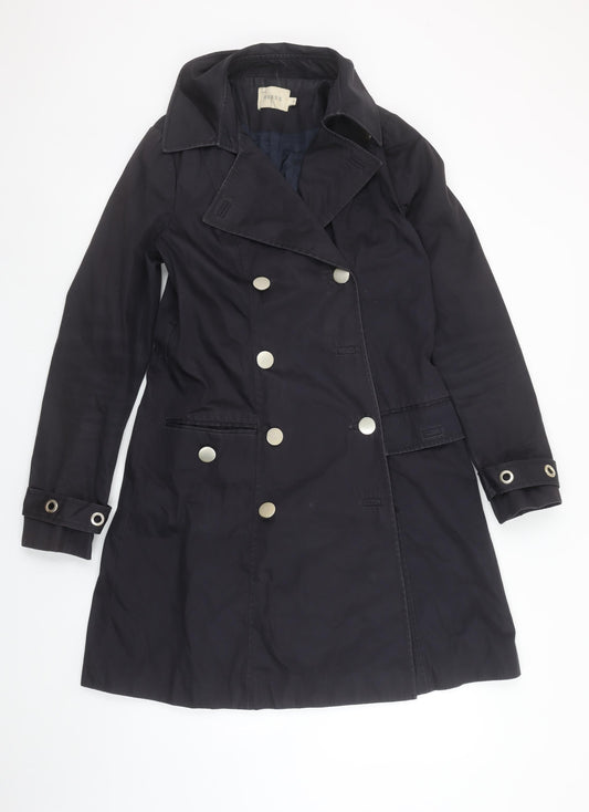 Reiss Women's Black Small Trench Coat Cotton Blend Double Breasted