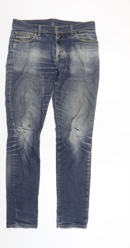 Carhartt Men’s Blue Straight Fit 32x34 Distressed Denim Jeans