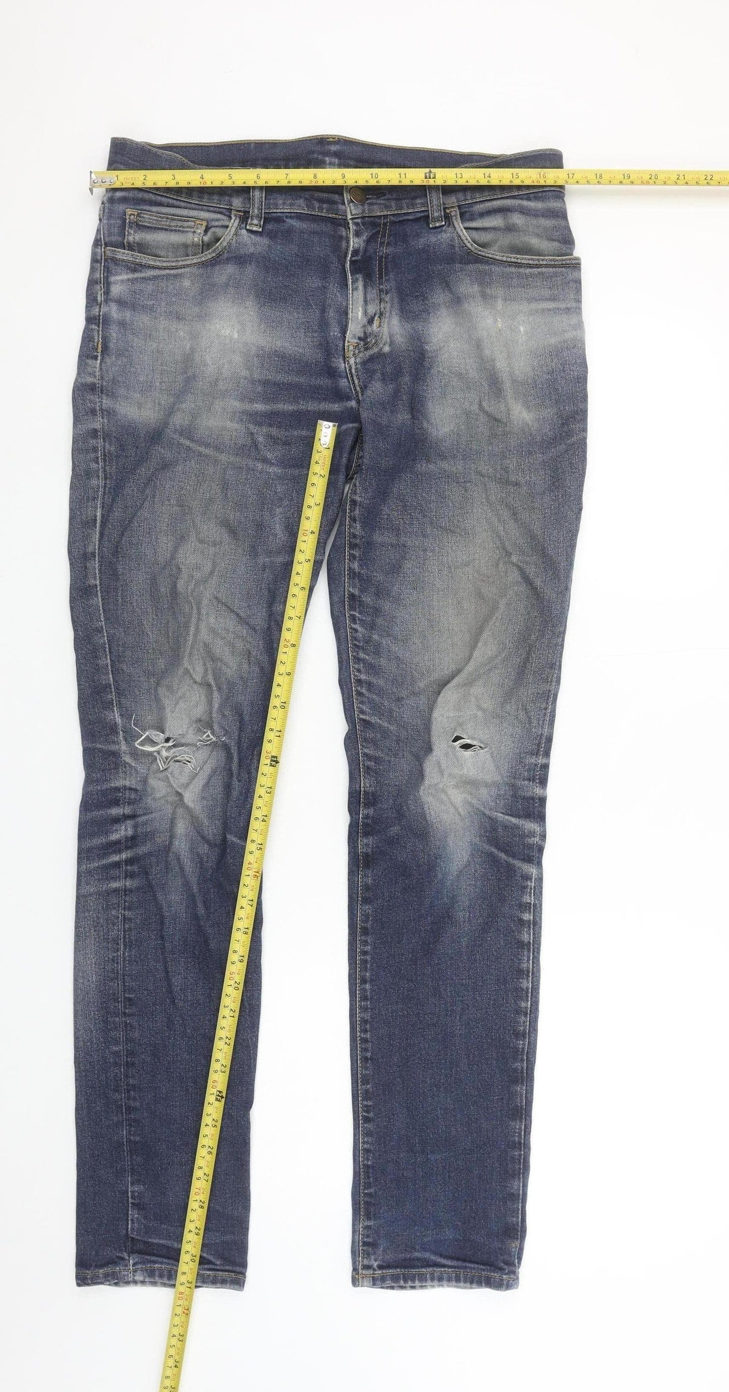 Carhartt Men’s Blue Straight Fit 32x34 Distressed Denim Jeans