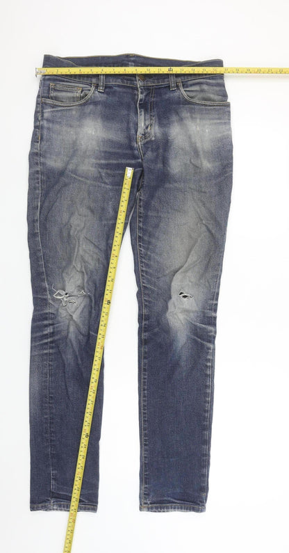 Carhartt Men’s Blue Straight Fit 32x34 Distressed Denim Jeans