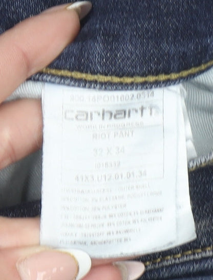 Carhartt Men’s Blue Straight Fit 32x34 Distressed Denim Jeans