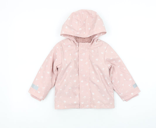 Marks and Spencer Girls Pink Floral Hooded Waterproof Rain Coat 18-24 Months